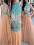 A Line Scoop Two Piece Tulle Beading Prom Dress LBQ4153